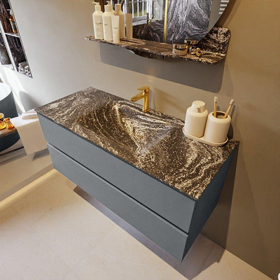 Mondiaz VICA-DLUX Ensemble de meuble de salle de bain - 110cm - meuble sous-vasque plata - 2 tiroirs - lavabo encastrée cloud milieu - 1 trou de robinet - version haute de 60cm - lave