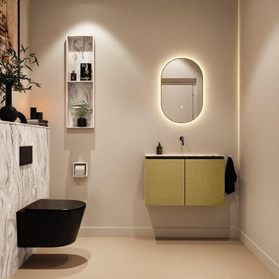 MONDIAZ TURE-DLUX Meuble toilette - 80cm - Oro - EDEN - vasque Glace - position centrale - sans trou de robinet