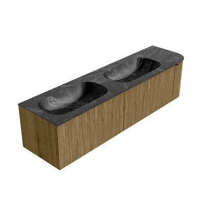 Mondiaz KURVE-DLUX Badkamermeubelset - 175x46x40cm - 2 lade - 1 deur - wastafel solid surface - dubbel / links - zonder kraangat - Dusk