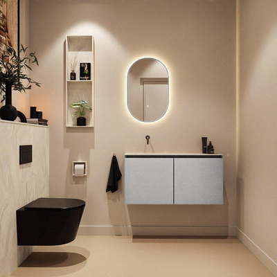 MONDIAZ TURE-DLUX Meuble WC 100 cm Plata. EDEN lavabo Ostra position gauche. Sans trou de robinet.