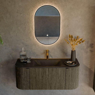 Mondiaz KURVE Ensemble de meuble salle de bain - 110x46x40cm - 1 tiroir - 2 portes - lavabo en solid surface - milieu - 1 trou de robinet - Shadow