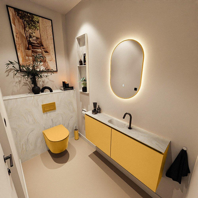 MONDIAZ TURE-DLUX Meuble toilette - 120cm - Ocher - EDEN - vasque Ostra - position centrale - 1 trou de robinet