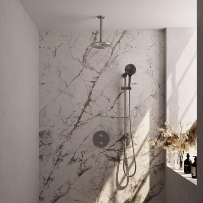 BRAUER Édition Brossée douche pluie thermostatique encastrée - 3 voies - rond - ensemble 95 - douche principale 20cm - bras plafond - douchette 3 positions - flexible de douche - colonne de douche intégrée - inox brossé PVD