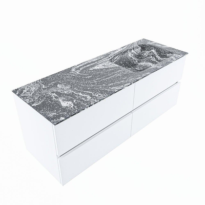 Mondiaz VICA-DLUX ensemble de meuble de salle de bain - 130cm - meuble sous lavabo talc - 4 tiroirs - lavabo encastré cloud droite - sans trous de robinet - miroir modèle spot - version XL 60cm haut - lave