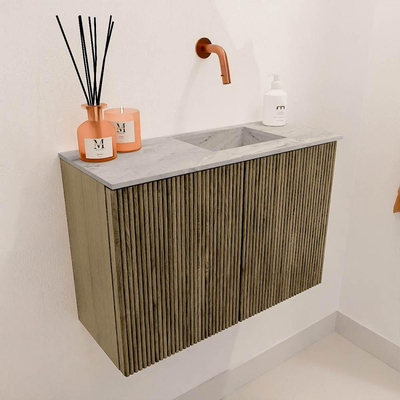 Mondiaz JOYA-DLUX 60cm toiletmeubel - kleur Dusk - Wastafel FAYE positie Rechts Zonder kraangat kleur Glace.