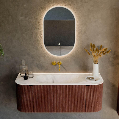 Mondiaz KURVE-DLUX Ensemble de meuble de salle de bain - 120x46x40cm - 1 tiroir - 2 portes - vasque solid surface - central - sans trou de robinet - Ruby