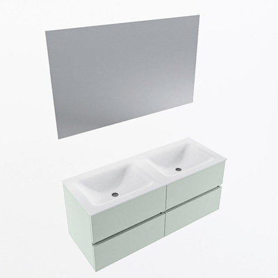 Mondiaz VICA ensemble de meuble de salle de bain - 120cm - meuble sous-vasque greey - 4 tiroirs - lavabo cloud double - sans trous de robinet - couleur talc - miroir LED - version XL 60cm de haut