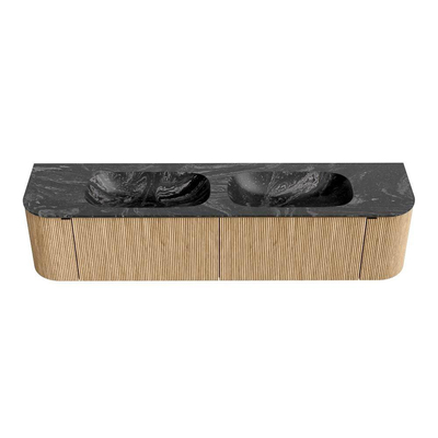 MONDIAZ KURVE-DLUX Meuble de salle de bains 190cm avec module 25 Len R couleur Oak avec 2 tiroirs et 2 portes. Vasque STOR SMALL double sans trou de robinet couleur Lava.
