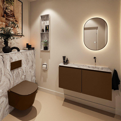 MONDIAZ TURE-DLUX 100cm toiletmeubel Rust. EDEN wastafel Glace positie rechts. Zonder kraangat.