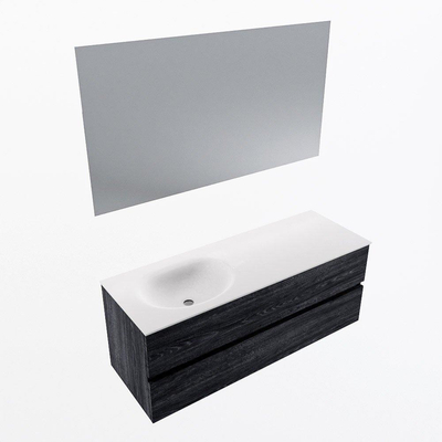 Mondiaz VICA ensemble de meuble de salle de bain - 130cm - meuble sous-vasque Anthracite - 2 tiroirs - lavabo moon gauche - 1 trou de robinet - couleur talc - miroir LED - version XL 60cm haut