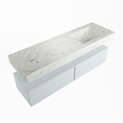 Mondiaz ALAN-DLUX Ensemble de meuble - 150cm - meuble Clay mat - 2 tiroirs - Lavabo Cloud Opalo suspendu - vasque Droite - 0 trous de robinet