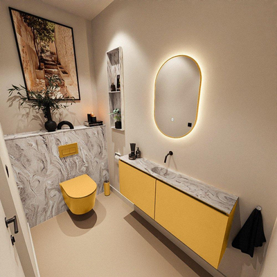 MONDIAZ TURE-DLUX meuble WC 120 cm Ocher. EDEN lavabo Glace position centrale. Sans trou de robinet.