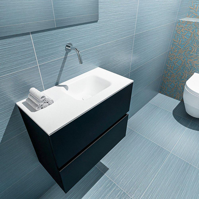 Mondiaz ADA Meuble lave-mains 60x30x50cm sans trou pour robinet 2 tiroirs Urban mat Lavabo Lex Droite Solid Surface Blanc