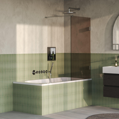 BRAUER Void Paroi de baignoire - 80x140 - verre bronze - incl. traitement anticalcaire - acier inoxydable brossé PVD