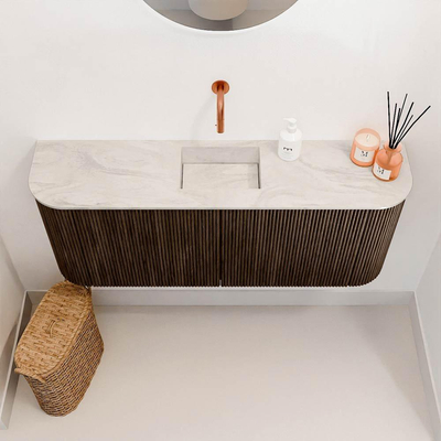 Mondiaz JOYA-DLUX Meuble de salle de bains 103.2cm - arrondi gauche et droite couleur Walnut - Vasque FAYE position Milieu Sans trou de robinet couleur Ostra.