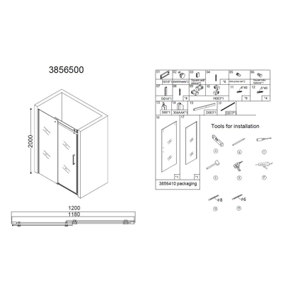 Best Design Erico nisdeur schuif verstelbaar 118 120cm H200cm NANO glas 8mm