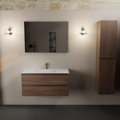 Mondiaz Aivy badmeubelset - 100x45x50cm - 1 kraangat - 1 wasbak talc Solid surface - Midden - 2 lades - Met spiegel - Melamine Mocha