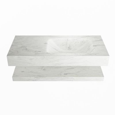 Mondiaz ALAN-DLUX Ensemble de meuble - 100cm - meuble Opalo mat - 0 tiroirs - Lavabo Cloud Opalo suspendu - vasque Droite - 0 trous de robinet