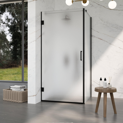 FugaFlow Eccelente Vetro Douchecabine - 100x140x200cm - scharnieren - deurgreep - vlak - gesatineerd veiligheidsglas - Mat zwart