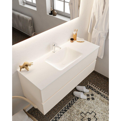 MONDIAZ VICA Ensemble de meuble salle de bain - 120cm - 2 tiroirs - lavabo Cloud central - 1 trou de robinet - solid surface lin