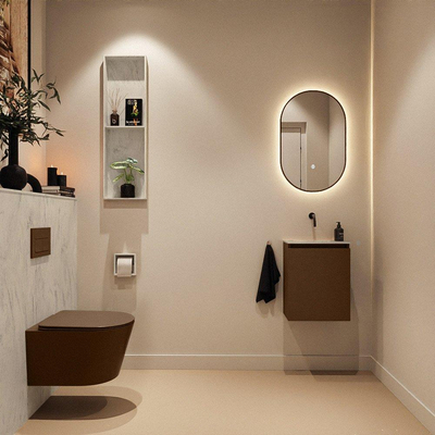 MONDIAZ TURE-DLUX Meuble toilette - 40cm - Rust - EDEN - vasque Opalo - position centrale - sans trou de robinet