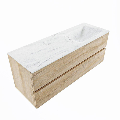 MONDIAZ VICA-DLUX Badkamermeubelset - 130cm - onderkast washed oak - 2 lades - inbouw wastafel cloud rechts - zonder kraangaten - 60cm hoge versie - opalo