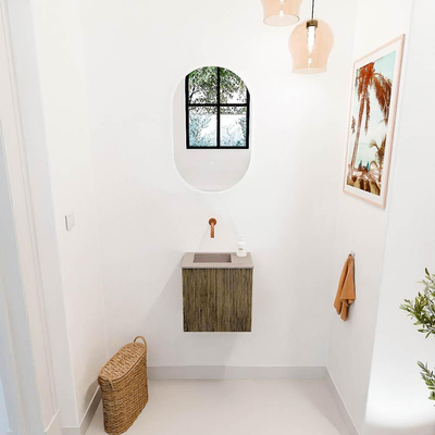 Mondiaz JOYA-DLUX 40cm toiletmeubel - kleur Dusk - Wastafel FAYE positie Links Zonder kraangat kleur Saba.