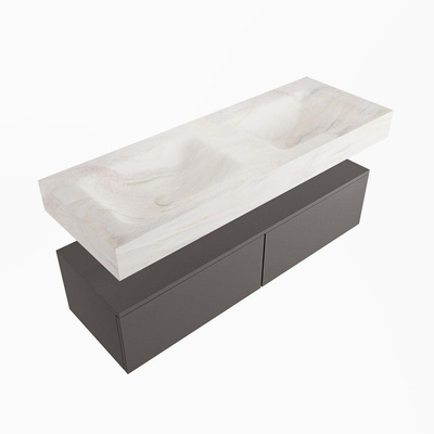 Mondiaz ALAN-DLUX Ensemble de meuble - 130cm - meuble Dark grey mat - 2 tiroirs - Lavabo Cloud Ostra suspendu - vasque Gauche et droite - 0 trous de robinet