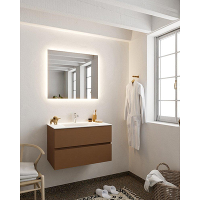 ENSEMBLE DE MEUBLE MONDIAZ VICA - 80cm - 2 tiroirs - lavabo Cloud central - 1 trou de robinet - solid surface rouille