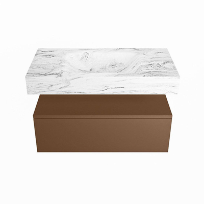 MONDIAZ ALAN - DLUX Ensemble meuble de salle de bains - 90cm - meuble bas - Rust - 1 tiroir - lavabo suspendu - vasque au centre - 1 trou de robinet - Glace