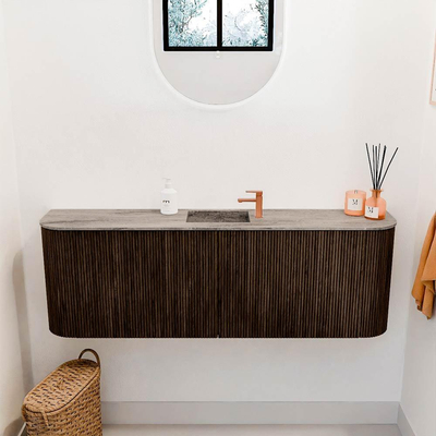 Mondiaz JOYA-DLUX 123.2cm toiletmeubel - ronding links en rechts kleur Walnut - Wastafel FAYE positie Midden 1 kraangat kleur Oza.