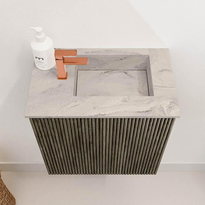 Mondiaz JOYA-DLUX 40cm toiletmeubel - kleur Shadow - Wastafel FAYE positie Rechts 1 kraangat kleur Glace.