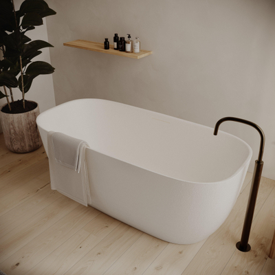 Ideavit Archtec Baignoire autoportante - 170x80x63cm - texture roche - trou de trop-plein - pieds réglables - blanc