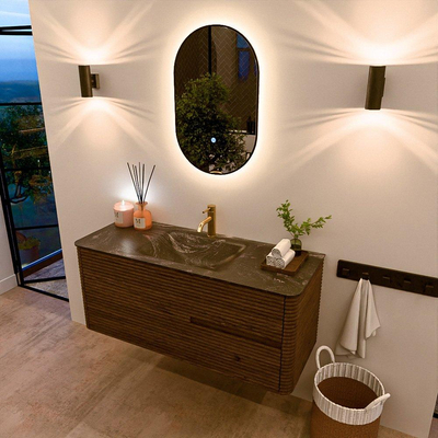 Mondiaz CIRO-DLUX Meuble de salle de bains - 120x45x50cm - Lavabo solid surface Lava - 1 vasque au milieu - 1 trou de robinet - 2 tiroirs - Dusk