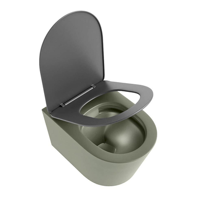 Mondiaz LAVIE WC suspendu – sans bride – 36 x 53 cm – avec abattant softclose – Army (vert), abattant Dark grey (gris)