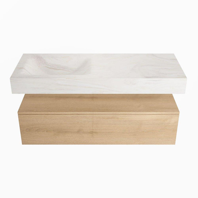 MONDIAZ ALAN - DLUX Badkamermeubelset - 120cm - onderkast - Washed Oak - 1 lade - vrijhangende wastafel - wasbak links - 1 kraangat - Ostra