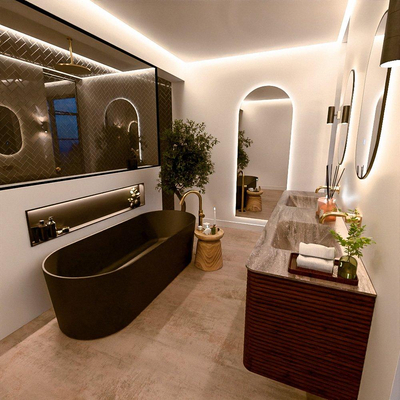 Mondiaz CIRO-DLUX Ensemble de meubles de salle de bains - 190x45x50cm - Plan vasque Solid surface Oza - 2 vasques Double - sans trous de robinet - 4 tiroirs - Ruby