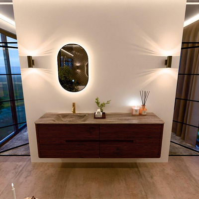 Mondiaz CIRO-DLUX Badkamermeubelset - 170x45x50cm - Solid surface wastafel Oza - 1 wasbak Links - 1 kraangat - 4 lades - Ruby