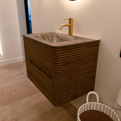 Mondiaz CIRO-DLUX Badkamermeubelset - 70x45x50cm - Solid surface wastafel Sombra - 1 wasbak Midden - 1 kraangat - 2 lades - Dusk
