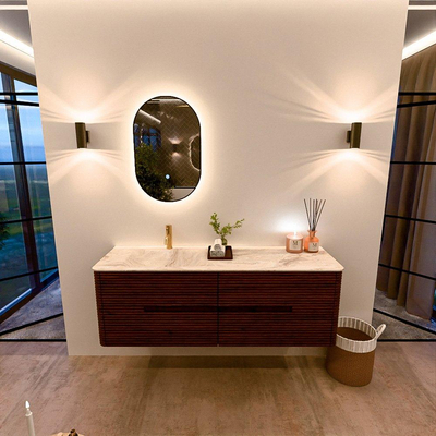 Mondiaz CIRO-DLUX Badkamermeubelset - 150x45x50cm - Solid surface wastafel Frappe - 1 wasbak Links - 1 kraangat - 4 lades - Ruby