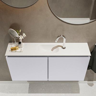 MONDIAZ TURE Toiletmeubel 100x23x50cm met 1 kraangaten 2 deuren cale mat Wastafel Eden midden Solid Surface Wit