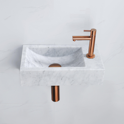 Saniclass Fuente ensemble fontaine - 40x22 - 1 trou de robinet - droite - marbre - robinet de fontaine cuivre - blanc