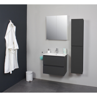 Basic Bella Meuble avec lavabo en porcelaine 60x55x46cm 1 trou de robinet Anthracite mat