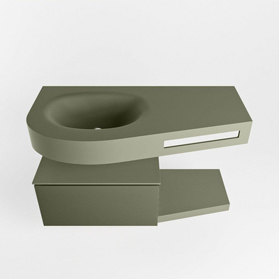 MONDIAZ RIVA Badkamermeubelset - 100x50x30cm - 1 lade - MDF Army mat - push to open - 1 kraangat - wasbak links - solid surface army