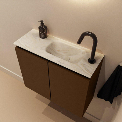 MONDIAZ TURE-DLUX 60cm toiletmeubel Rust. EDEN wastafel Ostra positie rechts. Met 1 kraangat.