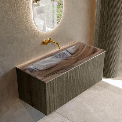 MONDIAZ KURVE-DLUX Meuble de salle de bains 100cm couleur Shadow avec 1 tiroir et 0 porte. Lavabo BIG MEDIUM Centre sans trou de robinet Sombra.