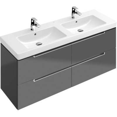 Villeroy & Boch Subway 2.0 wastafelonderkast 128.7x52x4.49cm Grijs hoogglans