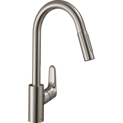 Hansgrohe Focus m41 Eengreeps keukenmengkraan - 240 met uittrekbare vuistdouche - 2 straalsoorten - rvs look