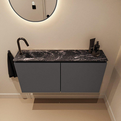 MONDIAZ TURE-DLUX Meuble toilette - 100cm - Dark Grey - EDEN - vasque Lava - position gauche - 1 trou de robinet