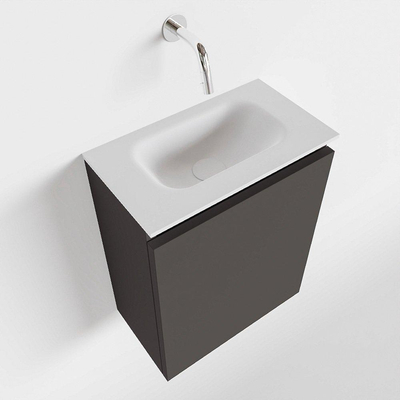 MONDIAZ TURE Toiletmeubel 40x23x50cm met 0 kraangaten 1 deuren dark grey mat Wastafel Eden midden Solid Surface Wit